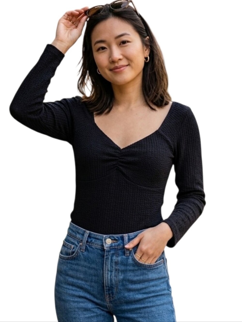 Anthropologie Maeve Black Textured Long Sleeves Top Size XSmall